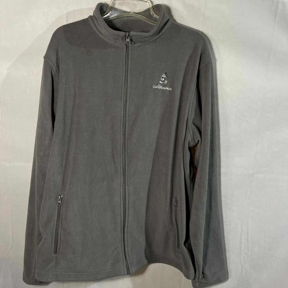 Disney World Mickey Mouse Fleece Zip Up Jacket Adult XL‎ Gray Authentic Parks